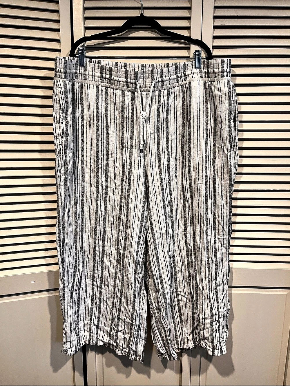 Time and Tru Wide Leg Linen Blend Pants White & Black Waist 22